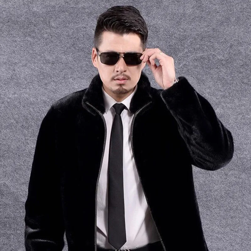 

New style Men's Winter coat real stitching mink fur coat black fashionable coat warm and resist cold