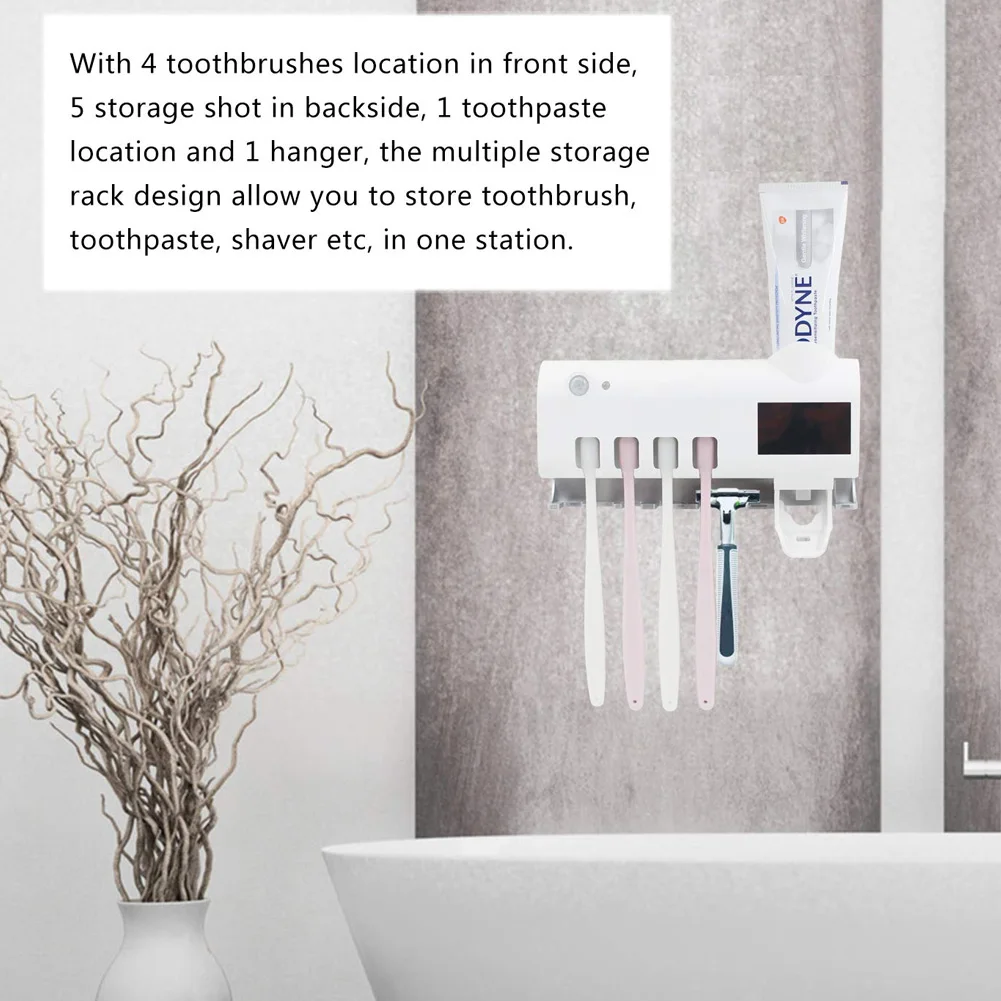 

Solar Power UV Disinfection Toothbrush Holder Wall Mount Automatic Toothpaste Dispenser YUF99