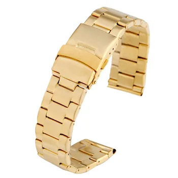 

Metal Gold 22mm Stainless Steel Watchband Replacement Folding Clasp High Quality Watch Band with Spring Bars