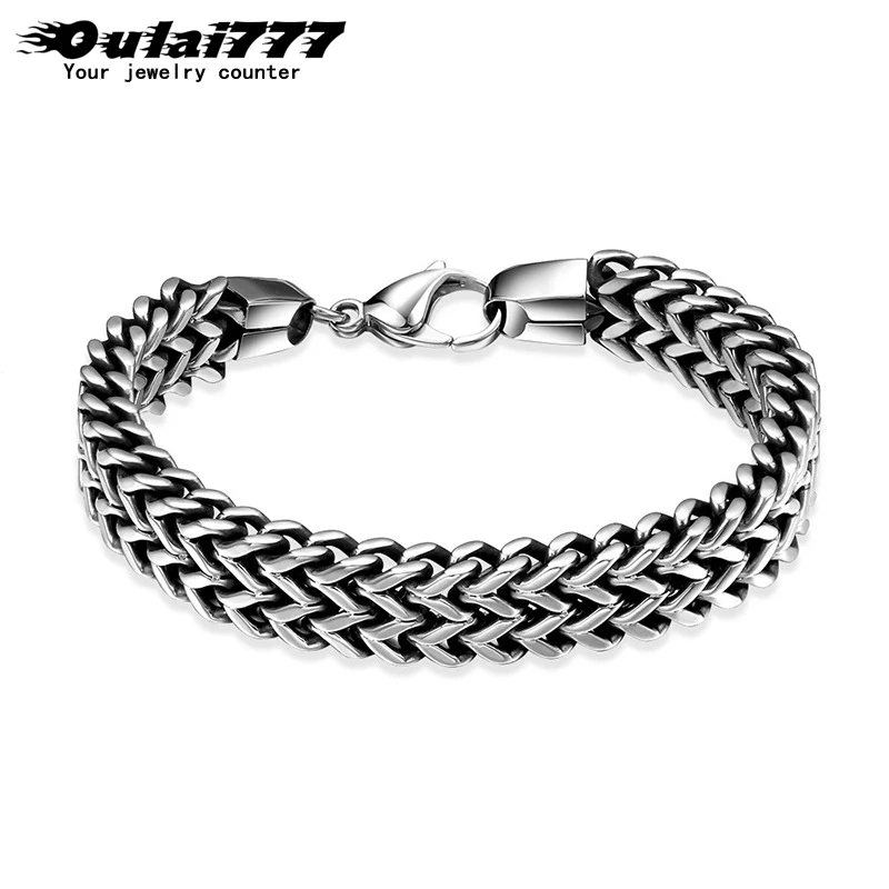 Мужской браслет из нержавеющей стали, цепочка на руку, мужские аксессуары, очаровательные Ретро браслеты, цепочки, звено простой: золото, серебро, подарки для мужчин
