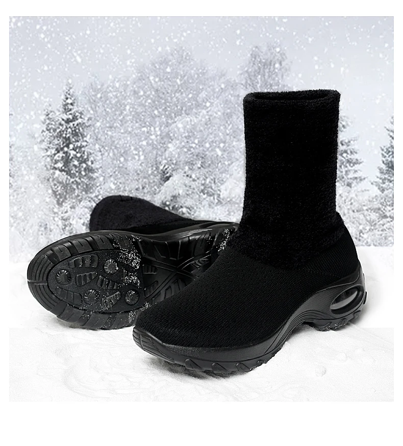 Baideng/теплые зимние сапоги; женская обувь для бега с высоким берцем; удобные плюшевые кроссовки на меху; обувь на воздушной подушке на высоком каблуке; большой размер 43