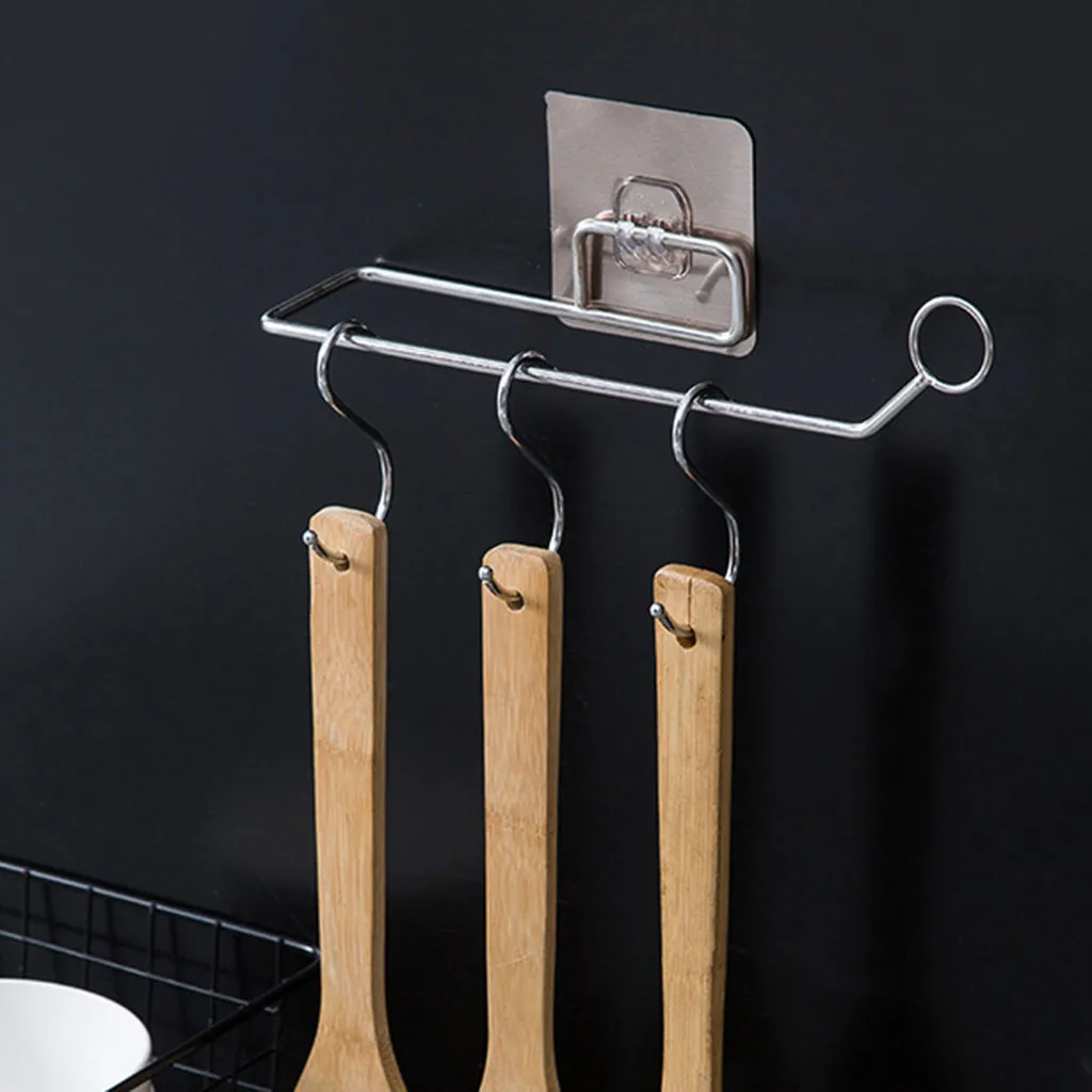 Bathroom Storage Rack Organizer 1PC Multi-Linked Non-perforated Wall-mounted Wall Storage Rack Sticky Hook Towel Holder 1001#30