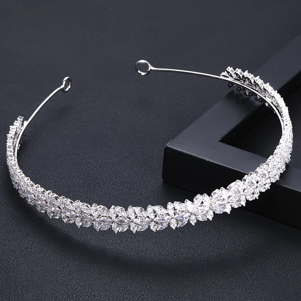 Аккинг Роскошные листья сверкающие тиара свадебная для невесты кубический цирконий белая циркониевая Корона повязка на голову для женщин девушки партии