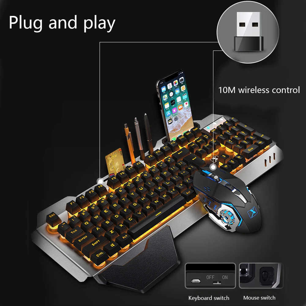 K680 перезаряжаемая беспроводная клавиатура, мышь, набор, игровая клавиатура с подсветкой, Игровая клавиатура, игровая мышь
