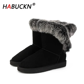 

HABUCKN high Quality Genuine Leather Snow Boots for Women Winter Boots Women Warm Boots shoes Black brown style Female shoes