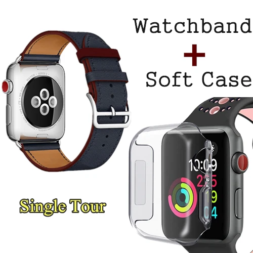 Blue Red Herm логотип на застежке Свифт кожаный двойной один тур часы ремешок для Apple Watch серии 5 4 3 44 мм 40 мм браслет для iWatch - Цвет ремешка: Blue Red