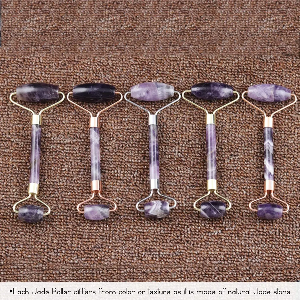 Двусторонний Фиолетовый Нефритовый ролик натуральный аметист камень массажер для лица инструмент нефритовый ролик для лица инструмент для красоты