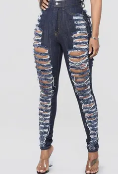 

2020 European and American sexy versatile broken hole beggar version of high-waisted cowboy trouser for women jean