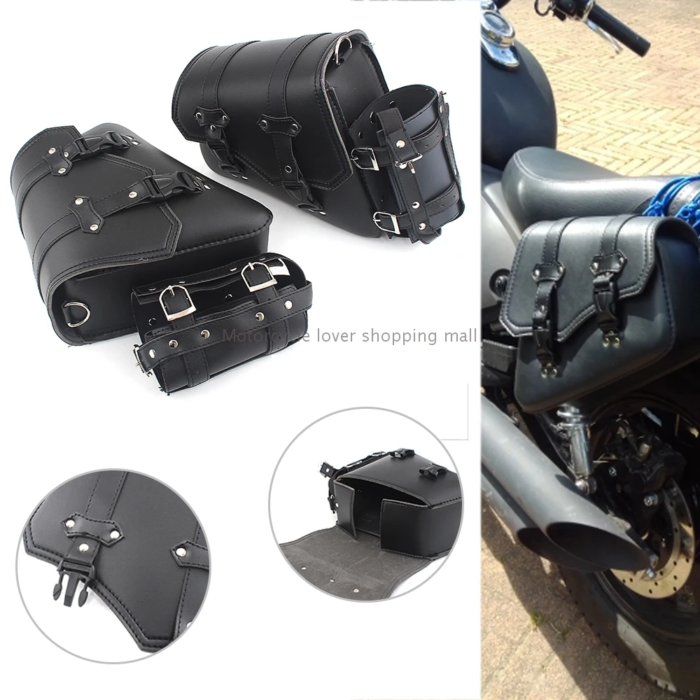 Motorcycle Side Tool Bag Waterproof Saddlebag PU Leather Luggage Saddle