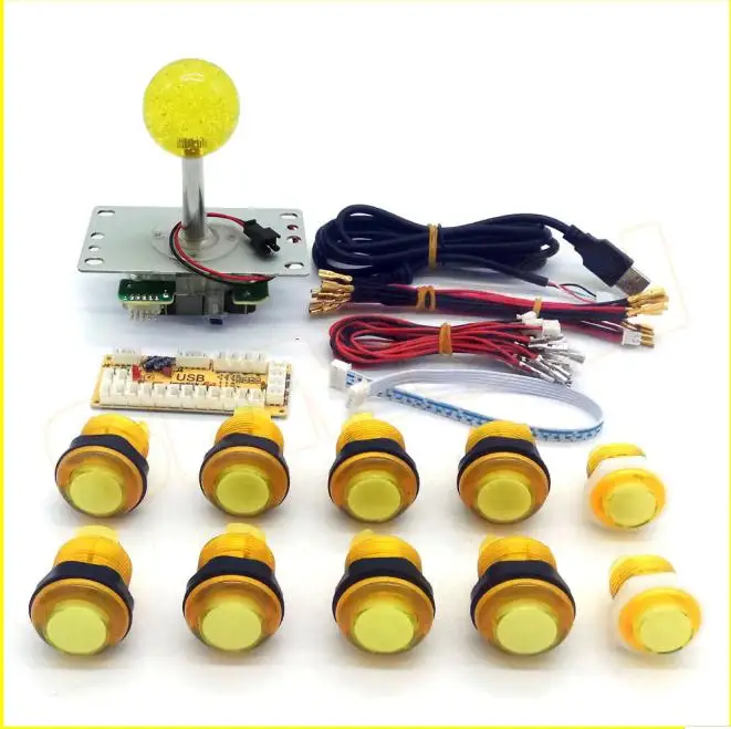 Аркада DIY светодиодный набор с нулевой задержкой USB энкодер для ПК аркадные игры 8 позиционный джойстик+ 5 В аркада со светодиодной подсветкой кнопки - Цвет: Yellow Kit 2