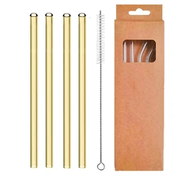 Set of 4 Eco-Friendly Reusable Glass Drinking Straws (Gold Straight)