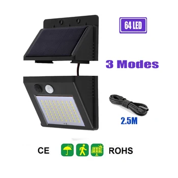 

64/30 LED Solar Light PIR Motion Sensor Waterproof Outdoors Garden Solar Power Light Street Wall Lighting Lamps optional seperab