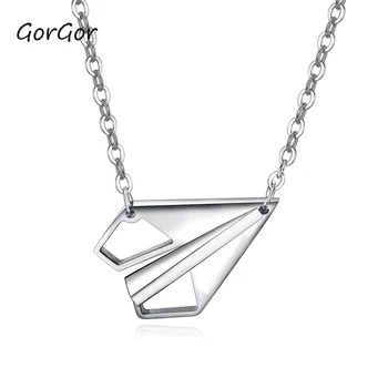

GorGor Women Korean Style Accessories Student Mori Choker Necklace Simple Childhood Paper Airplane Titanium Steel Necklace 1544