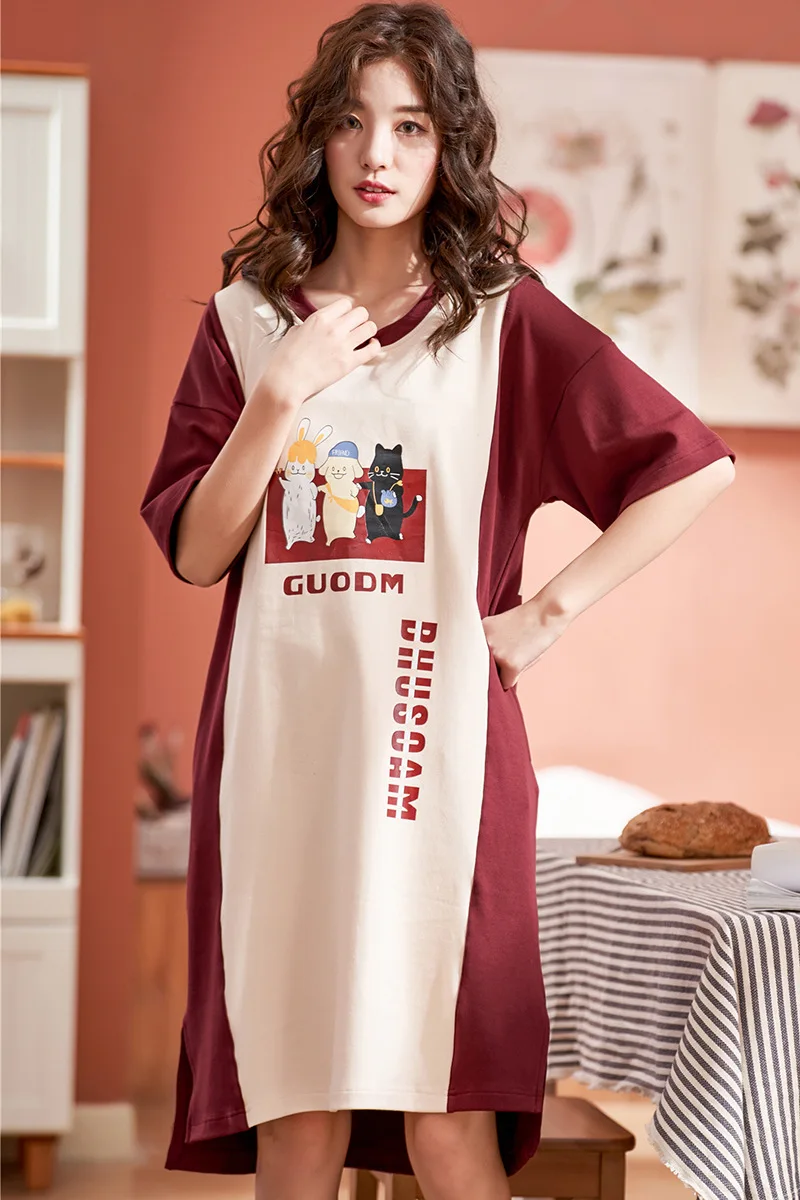 

514 Summer Couples Pajamas Skirt Pure Cotton Korean-style Spring And Autumn Men Cotton Nightgown Thin Home Wear Two-Piece Set