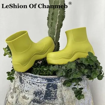 

LeShion Of Chanmeb Hot Brand Designer Shoes Women PVC Jelly Candy Color Waterproof Rain Boots Celebrity Flat Platform Shoes Boot