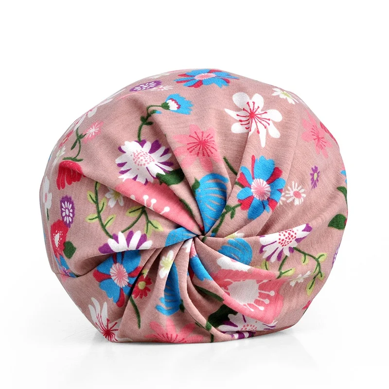 Beanies Cap Scarf Adult Geometric Printed Sunshade Neck Breathable Elastic Cotton Hat Warmer Travel Headwear
