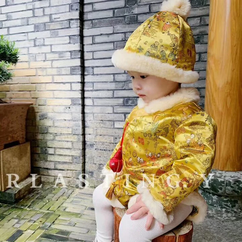 Pre-sale Original Winter Newborn Baby Boys Onesies Infant Baby Rompers Clothing Chinese Traditional Costumes Tang Suit Hanfu