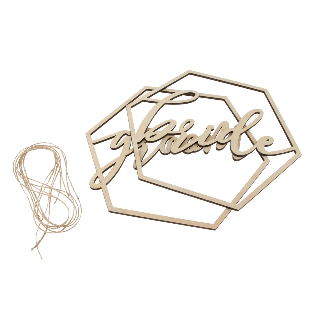 2 Pieces Hexagon Bride Groom Chair Signs Wooden Wedding Hanging Signs for Wedding Chairs Decoration