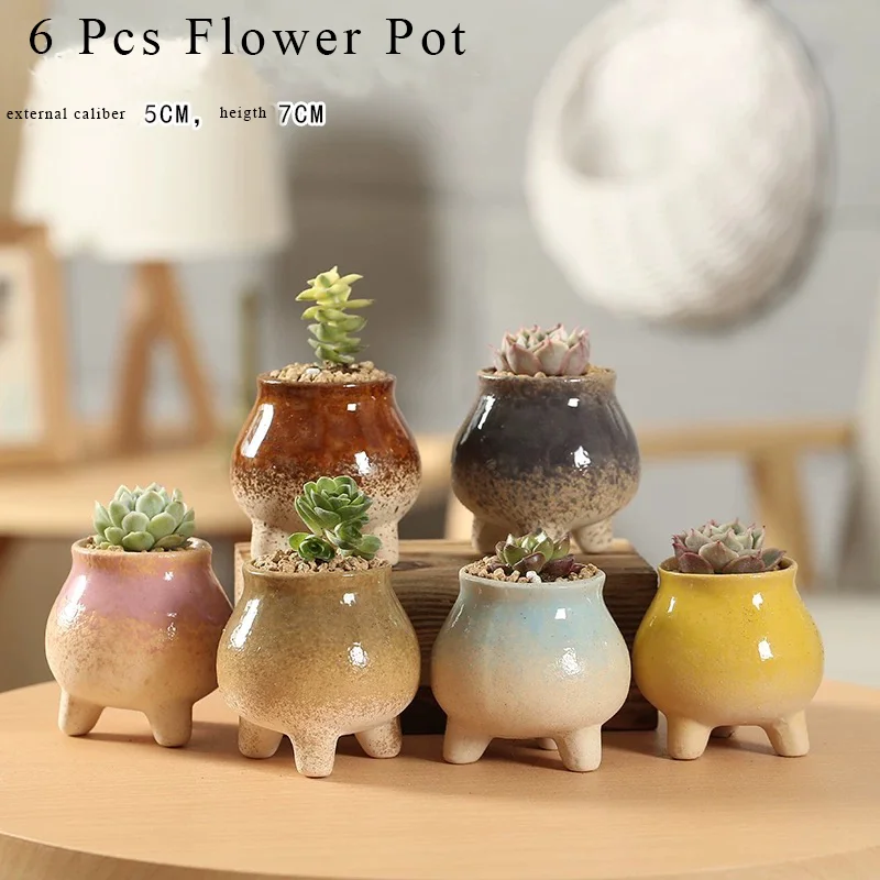 

Painting Six Colour Flower Pots Succulent Cactus Pots Plant Garden Ceramic Planter Pots Outdoor