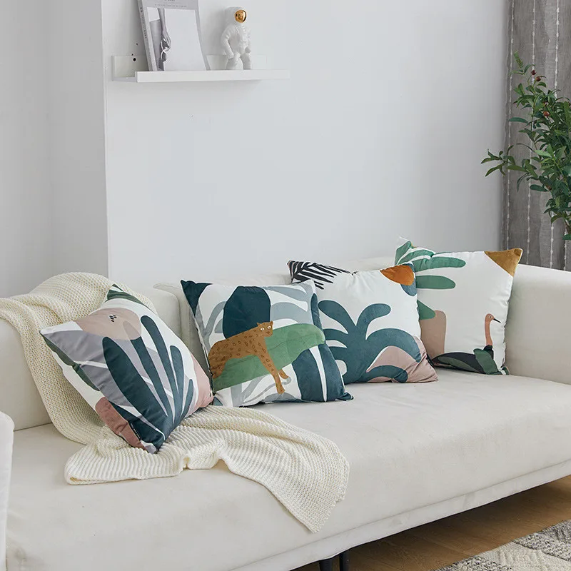 FSISLOVER скандинавский чехол для подушки с растительным принтом дизайн бархатная декоративная наволочка ins двухсторонняя наволочка с принтом