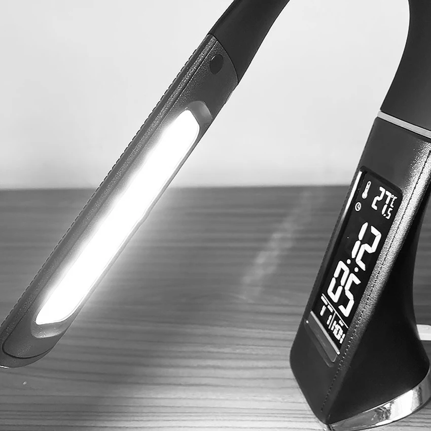 Светодиодный настольный светильник с защитой глаз, USB лампа для чтения с сенсорным управлением с термометром, часы, 3 уровня яркости вращения 360 градусов