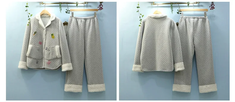 IZICFLY стиль толстый серый пижамный комплект полная ночная рубашка pijamas invierno Домашняя одежда женская зимняя Домашняя одежда для сна Ночной костюм