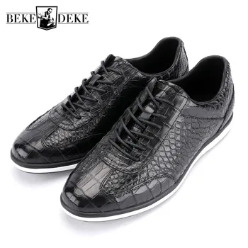 

Luxury Business Men Casual Natural Crocodile Skin Shoes Lace Up Genuine Leather Joggers Sneakers 2020 New Fashion Trainers Shoes