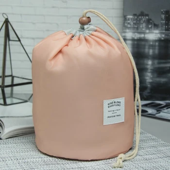 

Travel cosmetic bag, drawstring compartment, with wallet, color pink