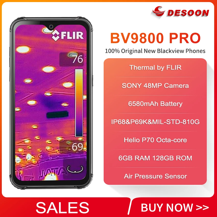 Blackview BV9800 Pro, первый в мире смартфон с тепловизором, Helio P70, Android 9,0, 6 ГБ+ 128 ГБ, водонепроницаемый, 6580 мАч, мобильный телефон