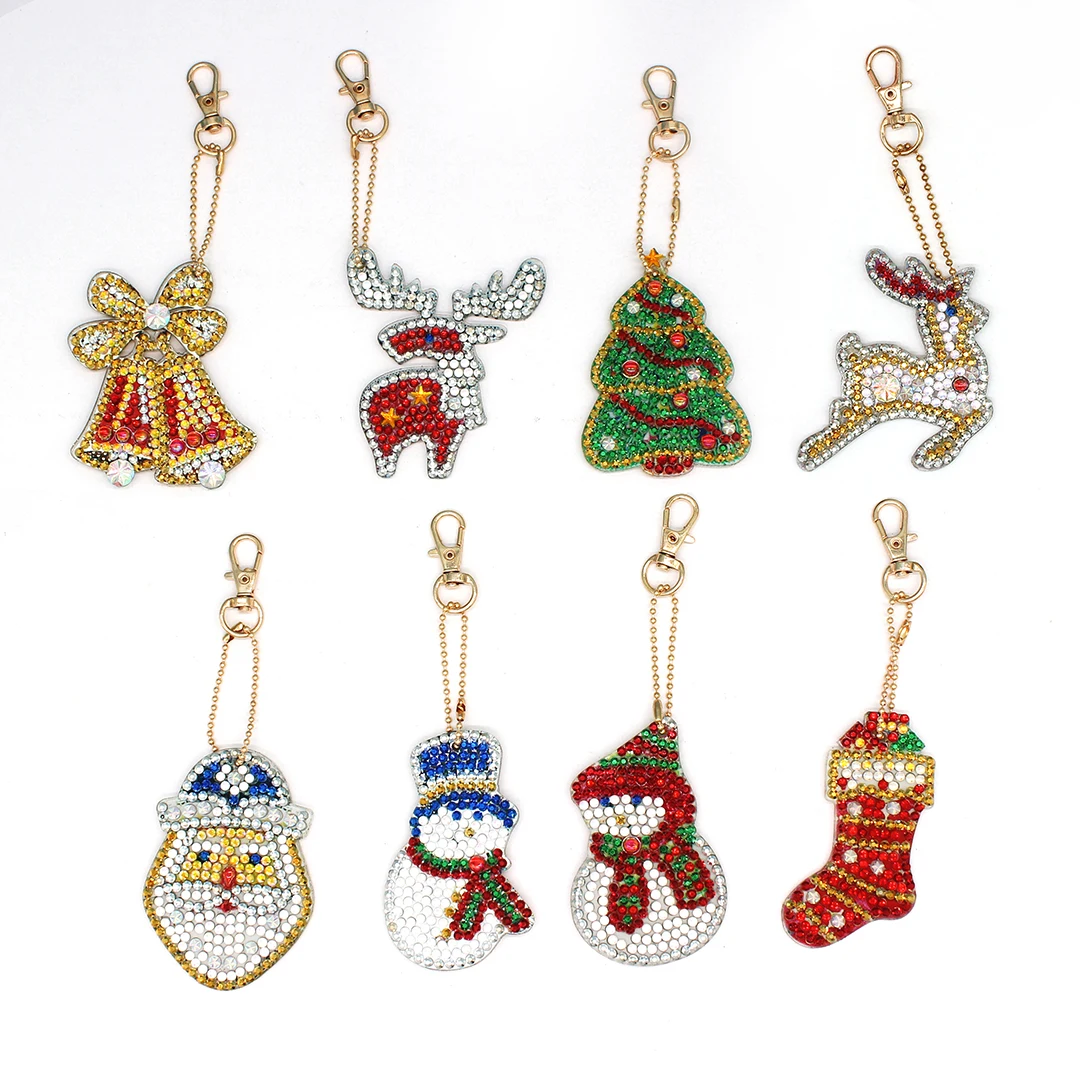 DIY Рождественский брелок с бриллиантами, специальная форма, полная алмазная живопись, брелок для ключей, вышивка крестом, женская сумка, брелок для ключей - Цвет: 8PCS