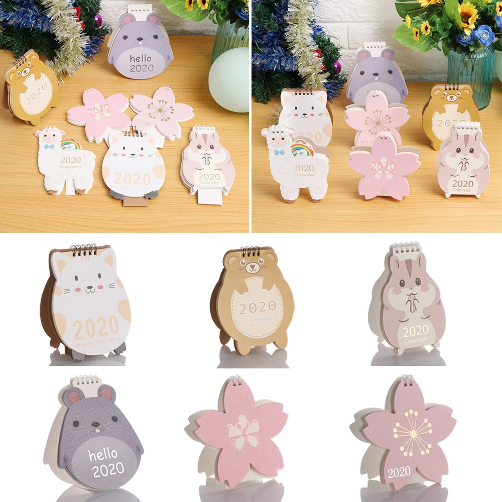 1PC Daily Schedule Planner Agenda Organizer Cartoon Calendar New Cute Cat Cherry Blossom Mini Coil Desktop Calendar