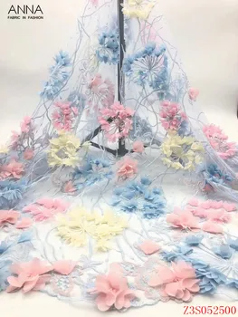 

Anna beautiful african 3d applique lace fabric 2020 high quality french tulle laces fabrics 5 yards/pcs women party dress,sewing