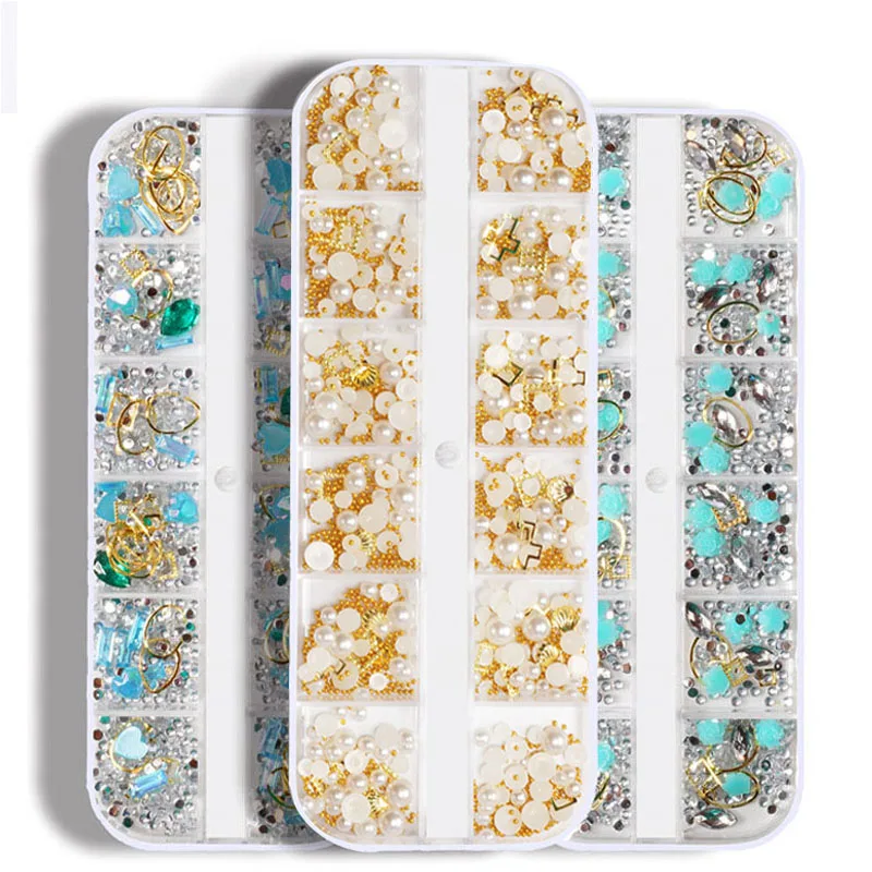 

Nail Rivet 12Grid In one Box Crystal Colorful Jelly Rhinestones 3D Nail Art Decor Gems Stones Manicure Mix Nail Beads CPH21-PH26