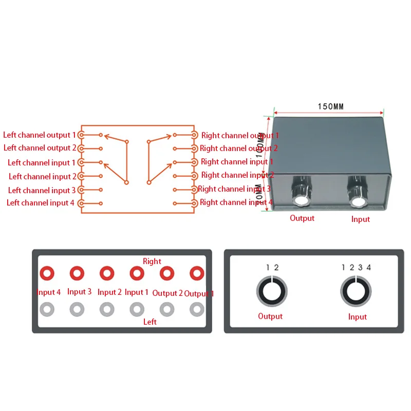 Passive Audio Signal Switcher Switch Selector Box Sound 4 Input 2 Output/ 2 Input 4 Output HiFi Audio Signal Splitter G1042