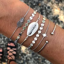 UODCM Многослойные винтажные богемные оболочки ананас звезда браслет набор для женщин вечерние ювелирные изделия серебряный браслет из цепочек подарок друзьям