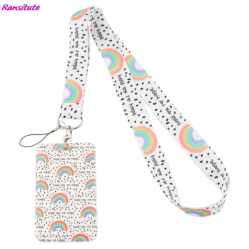 Ransitute R1427 Rainbow Unisex Fashion Lanyard ID Badge Holder Bus Pass Case Cover Slip Bank Credit Card Holder Strap Cardholder