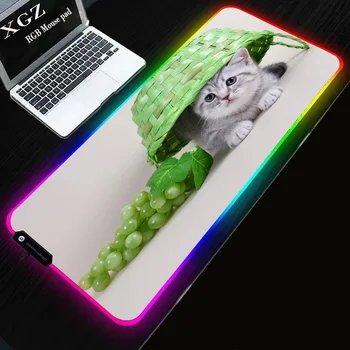 

XGZ RGB Luminous Gaming Cute Cat Mouse Pad Colorful Oversized Glowing USB LED Extended Keyboard PU Non-slip Blanket Lockedge Mat