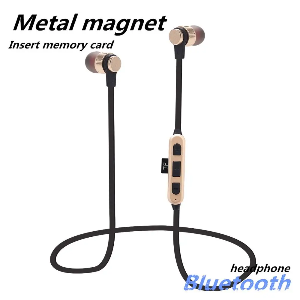 Magnet Headphone Insert memory card With Mic Wireless Metal Earphones sports bluetooth Headsets Subwoofer for device 4.2 version