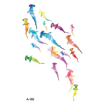

Wyuen New Design Watercolor In Groups Shark Fake Tattoo Waterpoof Temporary Arm Tatoo Stickers Beautiful Body Art Tattoos A-185