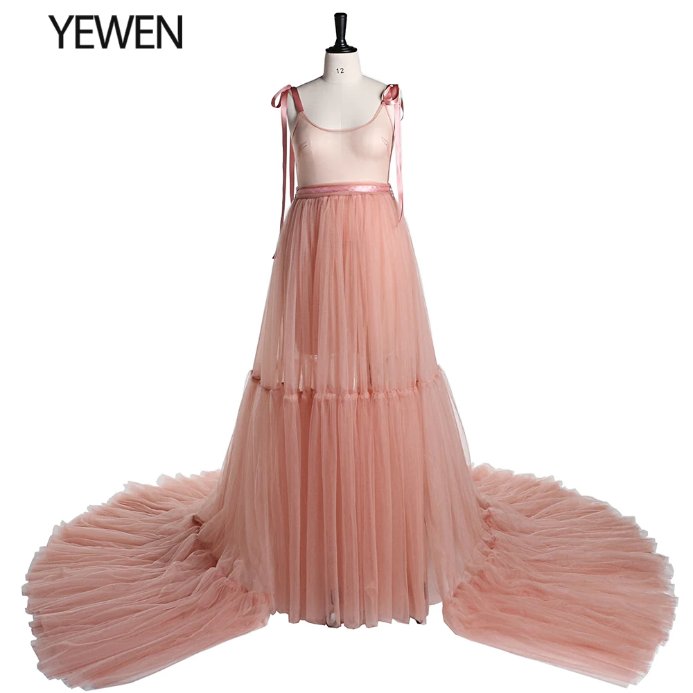 long sleeve evening gowns Sexy Tulle See Though Prom Dresses YEWEN A-Line Off Shoulder Photography Dress Vestido De Festa Evening Dresses 2021 long sleeve formal dresses Evening Dresses