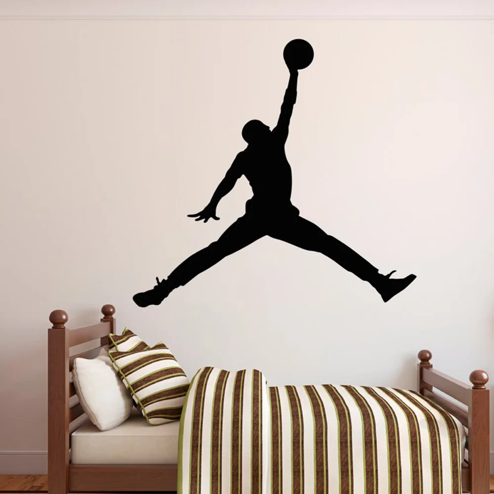 Баскетбол Jumpman Майкл стикер на стену баскетболист номер 23 виниловая наклейка спорт, настенное Искусство Декор для комнаты мальчика Фреска G497