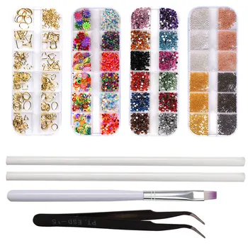 

4 Boxes Nail Art Rhinestones Rose Gold Nail Rivets Studs Charms Nail Sequins 3D Nail Gems Decoration Kit DIY Nail Art