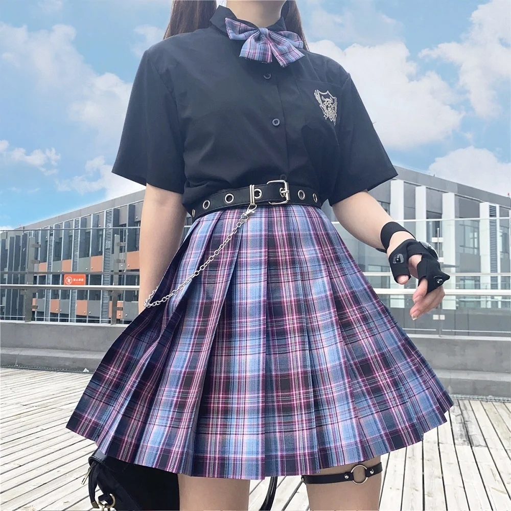 JK PURPLE BLACK PLAID PLEATED