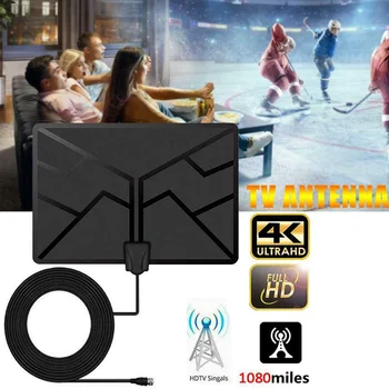 

Black TV Antenna Amplifier Digital Small Two Modes Adhesive Plastic Signal Reception Aerial 1080P HD 300 Miles Range Indoor