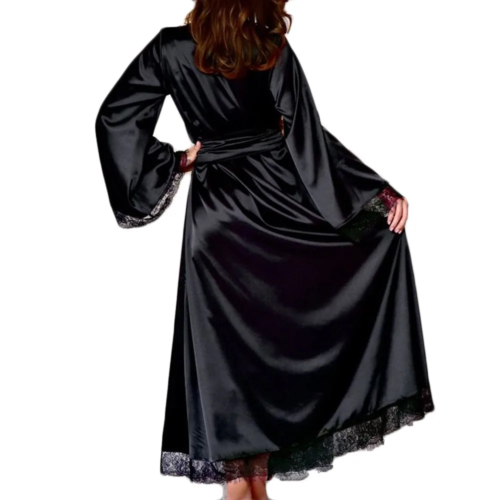 Женский сексуальный шелковый халат кимоно Халат детское платье нижнее белье Ночная рубашка кружева сшивание длинный халат Халат домашний сервис