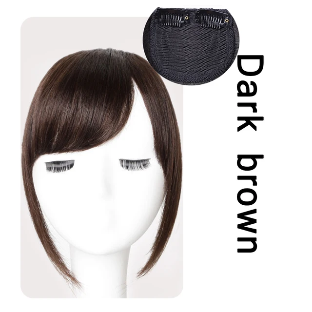 MEIFAN Clip in Hair Bangs Extension Hairpiece Synthetic Natural Fake Bang Hair Piece Air Bangs Clip on Bangs Black Brown al11-2-33