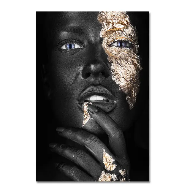 Gold Foil African Lady Art Wall Poster - Printing On Canvas