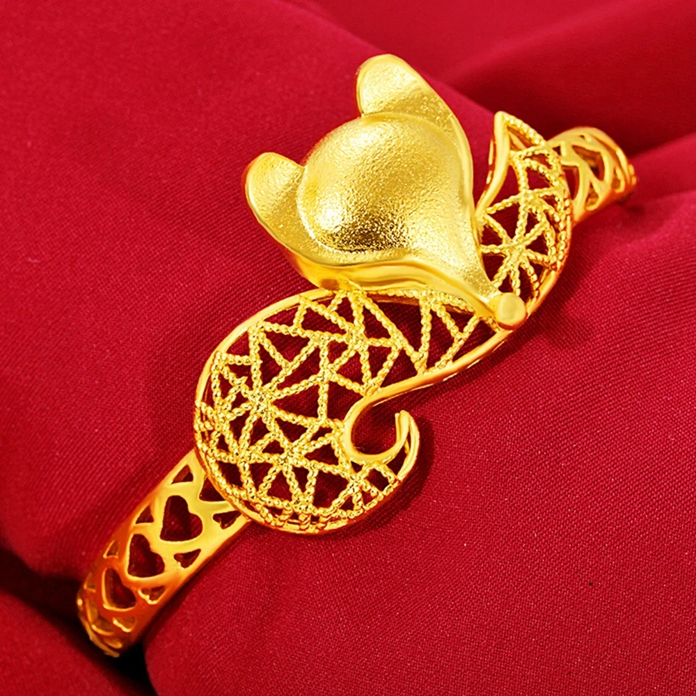 

Unique Fox Head Cuff Bangle Women Bracelet Yellow Gold Filled Wedding Party Birthday Gift