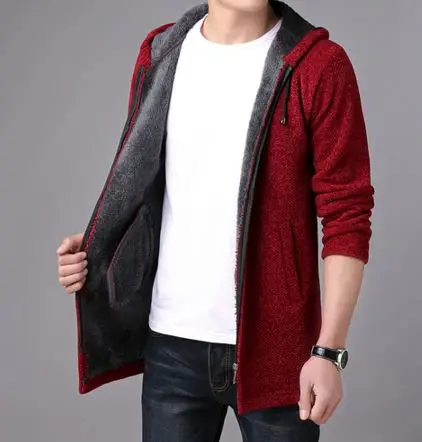 Новинка зимы, мужские свитера с капюшоном, пальто, Модный повседневный Удлиненный свитер плюс толстый теплый свитер, мужские кашемировые свитера J670 - Цвет: Red