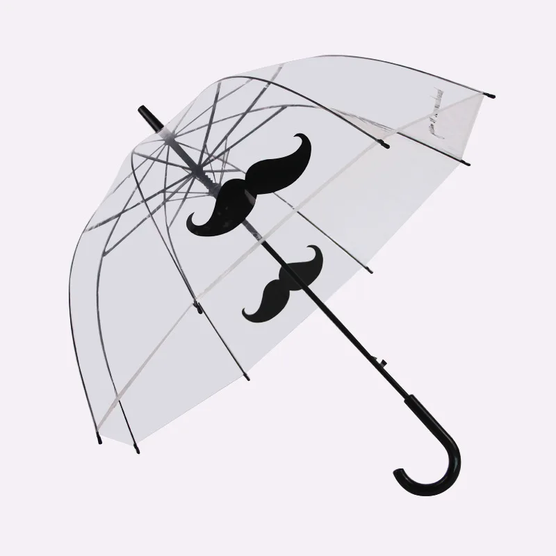 SHOWERSMILE прозрачный зонтик для дождя Женский Мужской здание Apollo прозрачный зонтик гриб Креативный бренд Brolly - Цвет: Mustache